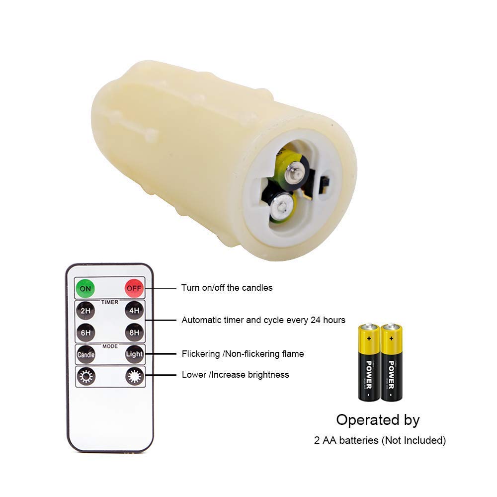 DRomance Flameless Flickering Candles Battery Operated with Remote and Timer, Set of 9 Dripping Real Wax Warm Light LED Pillar Candles for Holiday