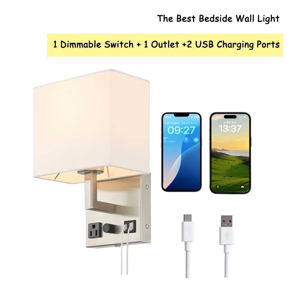 HomeFocus Bedside Wall Light,Wall Lamp,Wall Sconces for Bedside,Nickel.