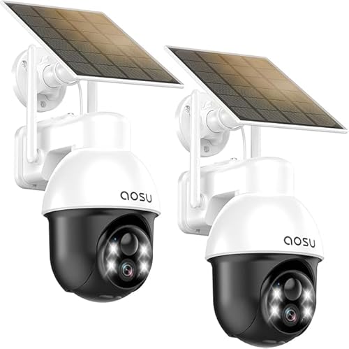 aosu Solar Camera Security Outdoor - Security Cameras Wireless Outdoor with 360° Panoramic View, Human Auto Tracking, 2K Night Vision, Compatible