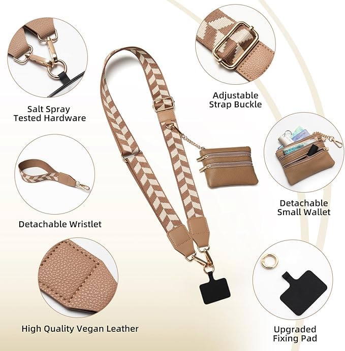 Czrqvyx Multi - Functional Cell Phone Lanyard Crossbody, Adjustable Phone Strap with Detachable Wristlet & Wallet, Universal Phone Lanyard for Easy