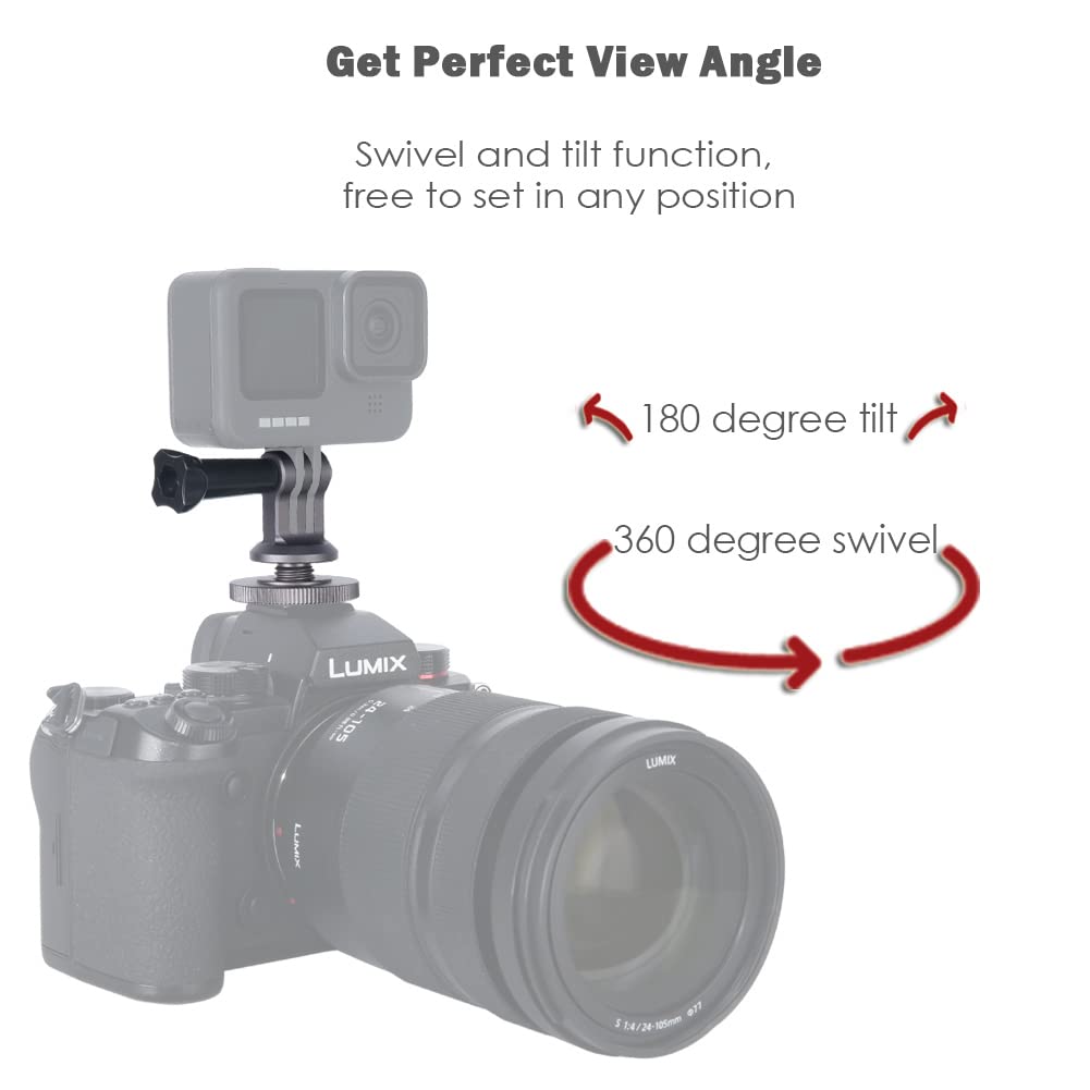 NICEYRIG Hot Shoe Mount Adapter for GoPro Hero 10/9/8/7/6/5, DJI Osmo Action, AKASO Brave 8/7/6 Applicable for Tripod Selfie Stick Monopod and DSLR