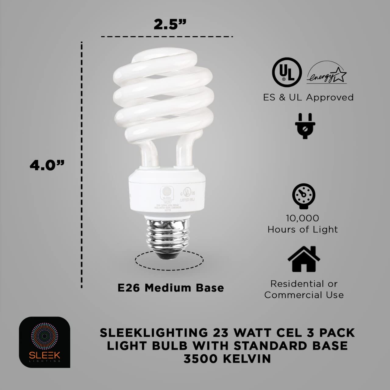 SLEEKLIGHTING E26 Standard Screw Base 23W Spiral CFL Light Bulb Neutral White