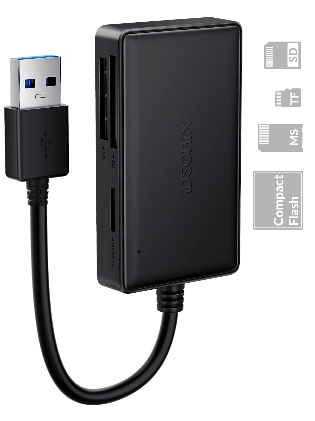SD Card Reader 4 in 1 Simultaneously - iDsonix USB A 3.0 Card Reader 5Gbps for SD, TF(Micro SD), CF, MS, Support SDXC, SDHC, MMC, Micro SDXC, Micro