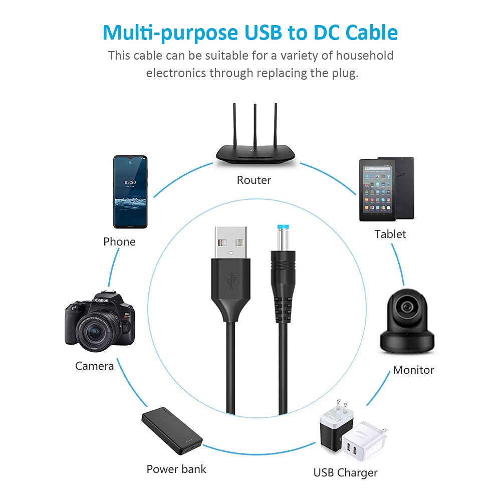 Belker Universal 5V DC 5.5 2.1mm Jack Charging Cable Power Cord, USB to DC Power Cable with 14 Interchangeable Plugs Connectors Adapters Compatible
