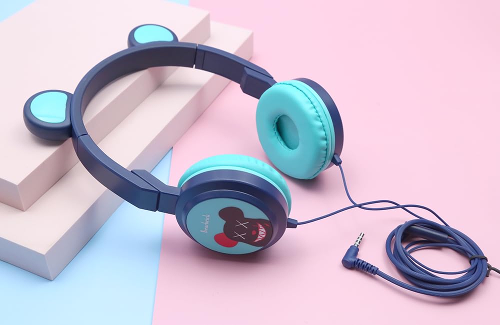 ROCKSOCKI Kids Wired Headphone for Electronic Drum Set. Foldable and Adjustable, Bear Ear Design 3.5mm Jack