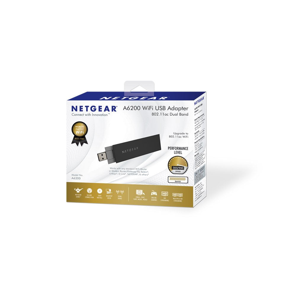 Netgear A6200-100NAS WiFi USB 2.0 Adapter - AC Dual Band