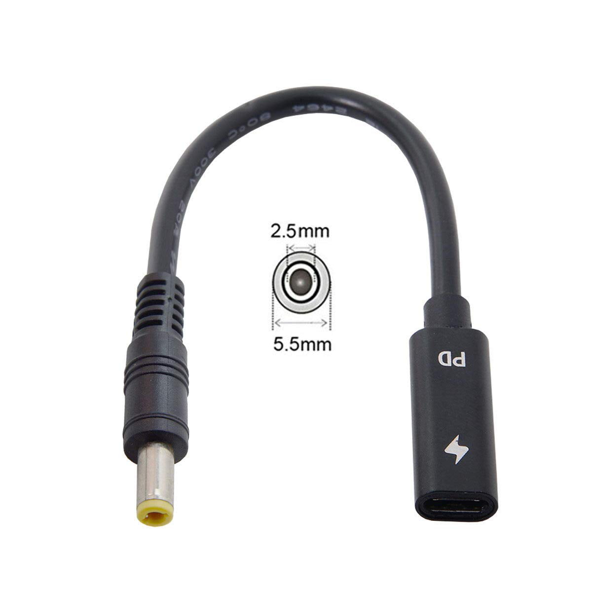 JSER Xiwai Type C USB-C Female Input to DC Power PD Charge Cable fit for Laptop 18-20V (5.5x2.5mm)