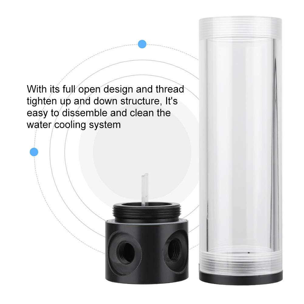 Water Cooling Reservoir, PC Water Reservoir 190mm*50mm Diameter G1/4'' POM Cylindrical CPU Water Cooler Reservoir System Heat Sink Kit Cooling Acrylic