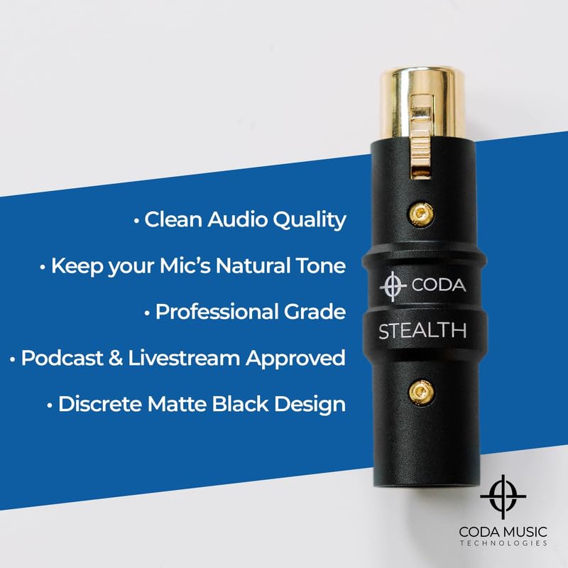 Coda MB-Stealth in-Line Microphone Preamp Mic Gain Booster for Dynamic and Ribbon Mics - 48V Phantom Power Mic Preamp with 28 db Clean Gain, Ultra Low