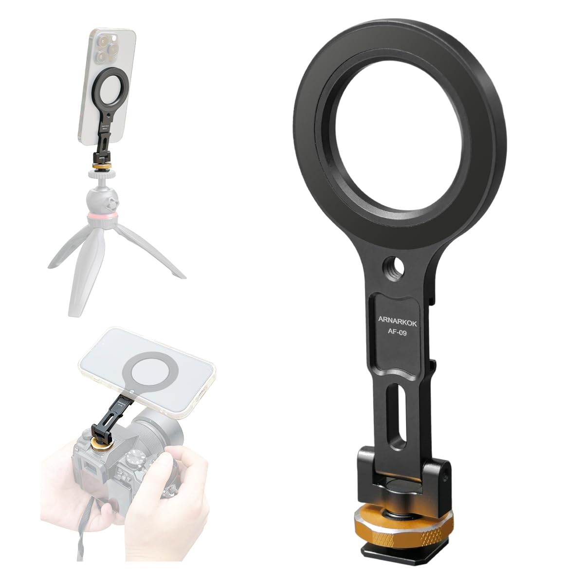 Magnetic Phone Tripod Mount,1/4" Thread Cold Shoe 360° Rotation,Compatible with iPhone16 15 14 13 12 Pro All Series,Magnetic Ring Tripod Mount Adapter