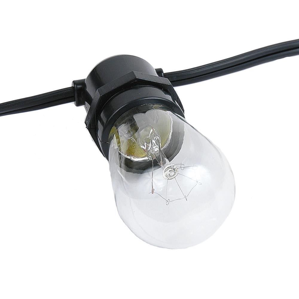 Novelty Lights 37.5 Feet, 25 in-Line E26 Sockets, S14 String Light Set with Clear Incandescent Bulbs, Heavy Duty Black Wire Patio Lights, Weather