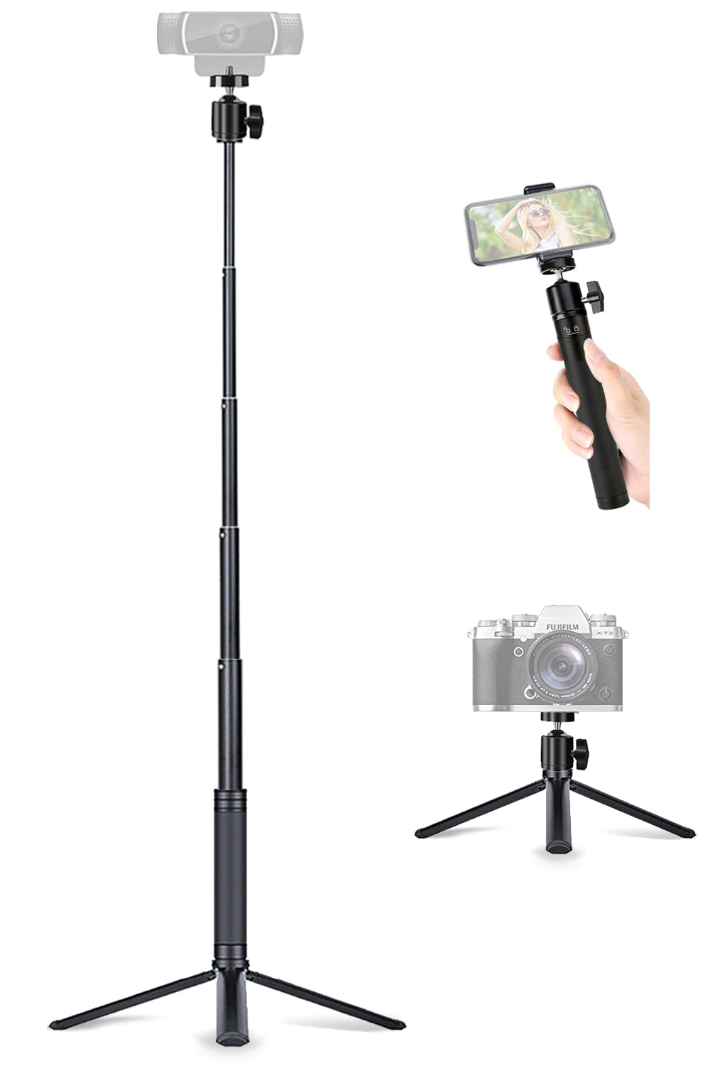 JCWINY 30" Tall Webcam Stand Tripod Extendable Desktop Tabletop Webcam Tripod Web camera Mount Aluminum Desk Tripods Stand for Logitech Brio Webcams