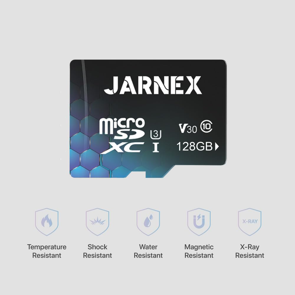 Jarnex Micros SD Memory Card, High Endurance Video MicroSDXC Card, Class 10, U3, V30, 4K UHD-I, High Speed Flash TF Card