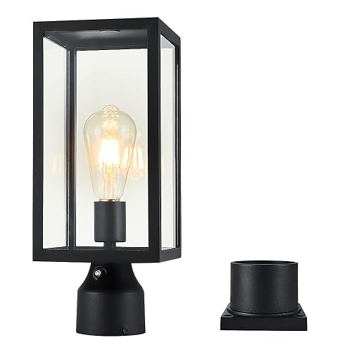 Windben Large 15 inch Dusk to Dawn Outdoor Post Light,Waterproof Cast Aluminium Lamp Post Light Fixture,Post Lantern with Pier Mount Base,Matte