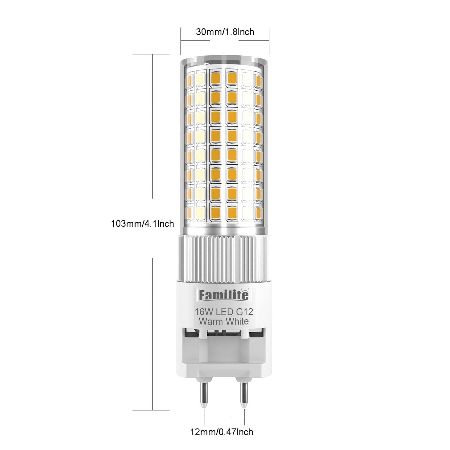 Familite LED G12 Bulb 16W Warm White 3000K Bi-Pin Corn Bulb, Pack of 4