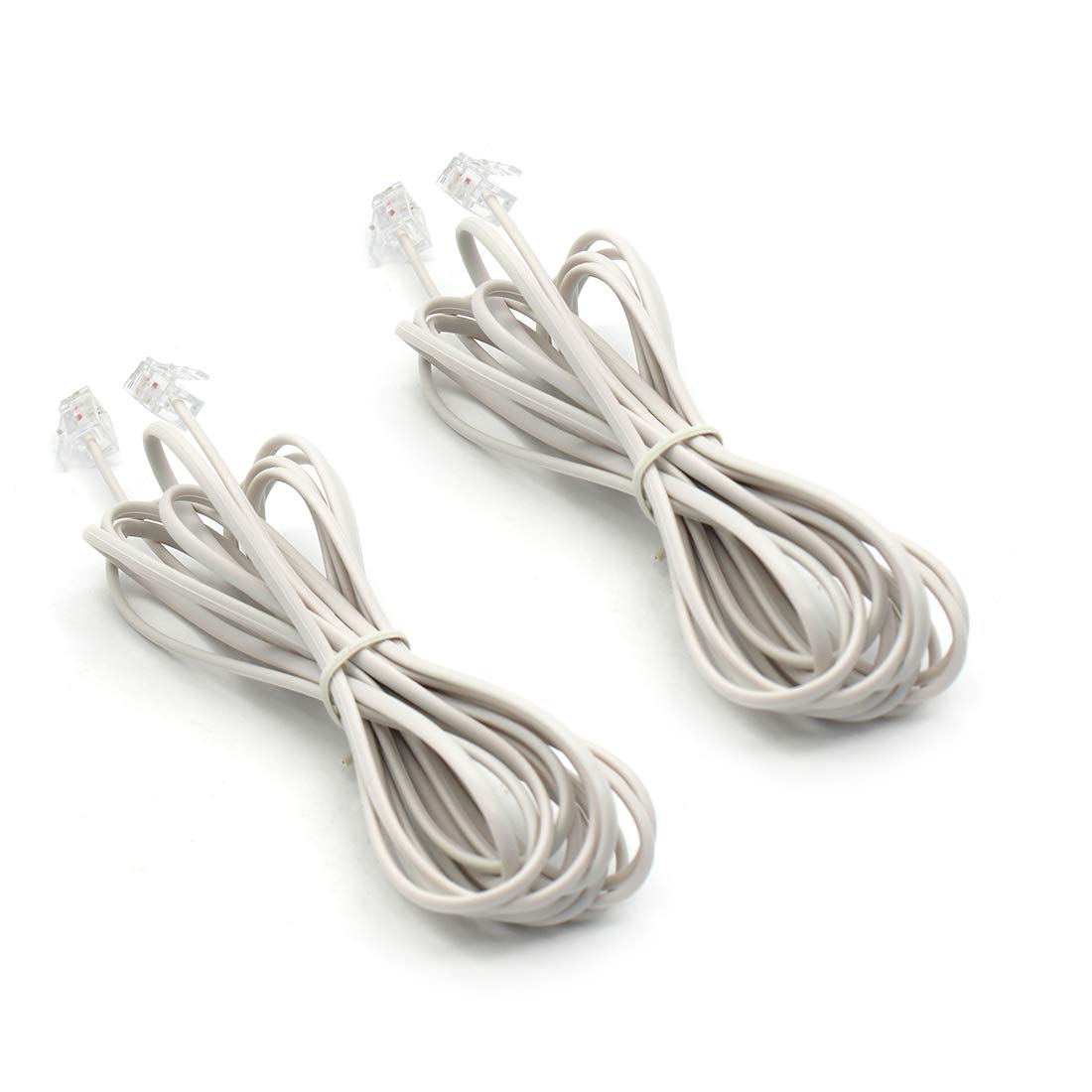 OLIREXD 2Pcs RJ11 Telephone Cable, 9.8 Feet Phone Line Cord, Male to Male 6P2C Phone Extension Straight Cable Wire, White Modular Landline Cable