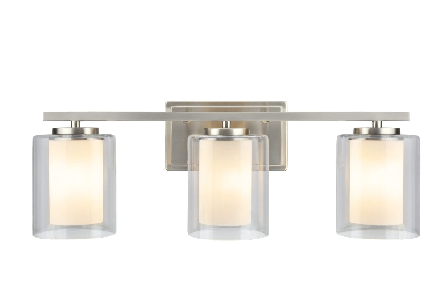 Aspen Creative 62103A, Three-Light Metal Bathroom Vanity Wall Light Fixture, 23" Wide, Transitional Design in Satin Nickel with Clear Glass Shade