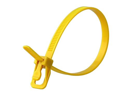 RETYZ 8-Inch Yellow Reusable Releasable Cable Ties - 20 Pack, 50 lb Strength, Patented Quick-Release, Tool-Free Design for Home, Office, and Light
