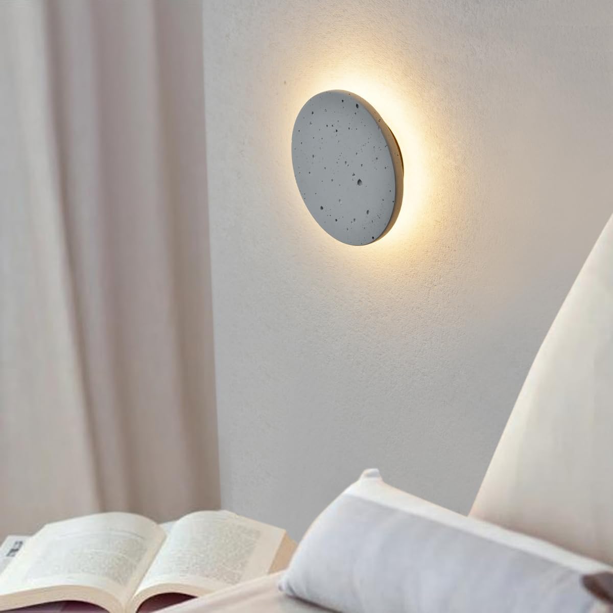 DUHU Led Wall Sconce Round,Grey Cement Wall Lamp Hardwired,Minimalist Wall Mount Light with Sleek Finish Design,Modern Indoor Sconces Lighting