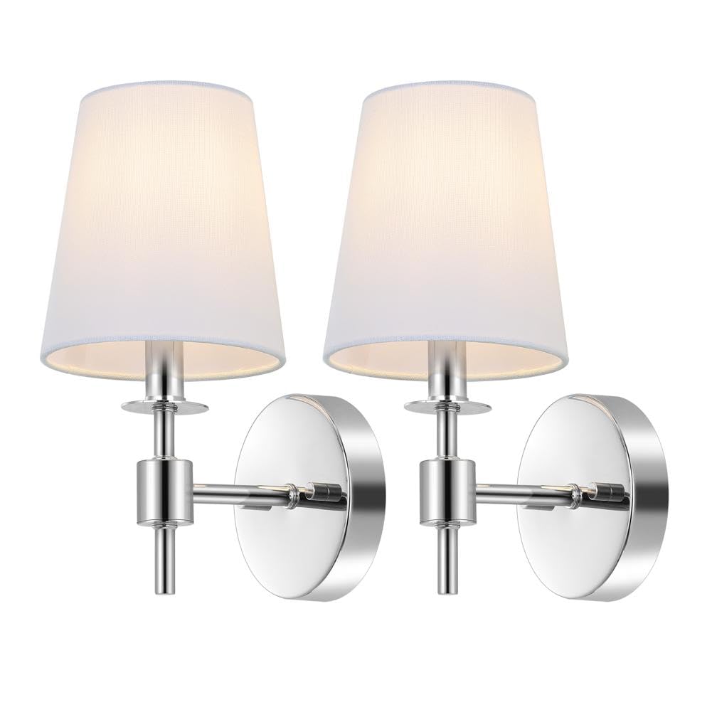 SAFAVIEH Lighting - Dalany 11-Inch Wall Sconce Set of 2 - Chrome - Fabric Shade - Modern Compact Design - Ideal for Vanity, Hallway, Bedroom, Bathroom