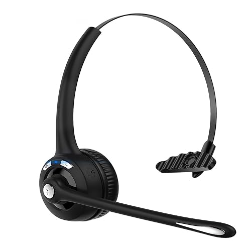 LYANGET Bluetooth Headset, Single Ear Wireless Headset with Noise Canceling Microphone for Truck Driver/Call Center/Computer/Laptop