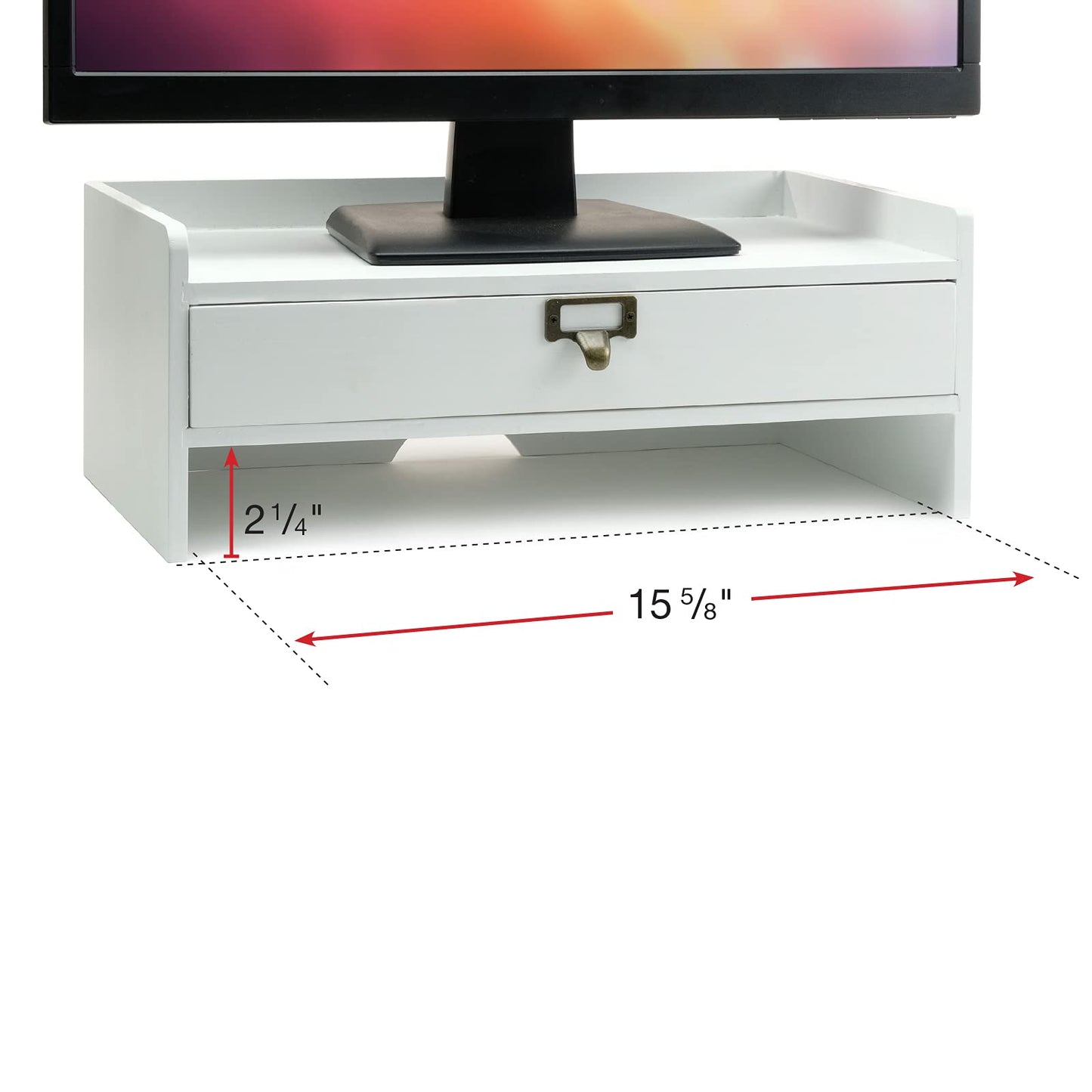 EXCELLO GLOBAL PRODUCTS Wooden Monitor Stand: Includes Drawer for Desktop Organization of Notebooks, Pens, Pencils & Office Supplies (White)