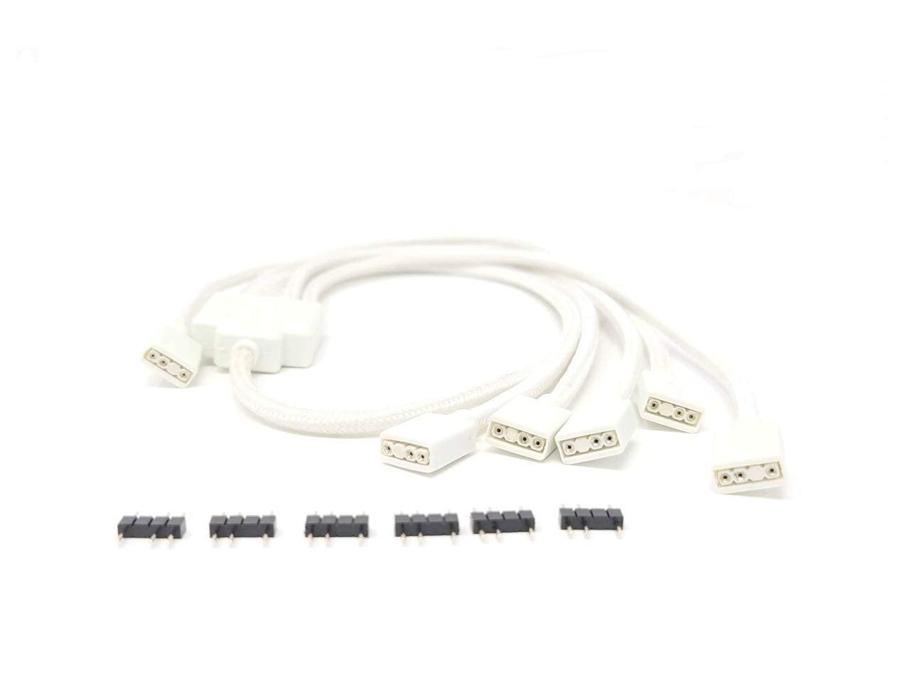 MICRO CONNECTORS 70cm Premium Sleeved 3-Pin 1 to 5 Addressable (ARGB) Splitter Cable (White, F04-15AS70-W)