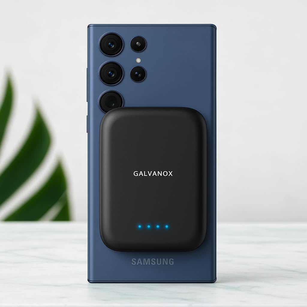 Galvanox Magnetic Power Bank for Samsung Phones (15W) Wireless Charging Battery Pack for Android, Galaxy S24 S25 Plus, S26 Ultra (Compatible