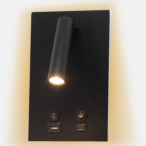 Newhouse Lighting 5 in. W x 9 in. L Vera Spotlight Reading Light in Matte Black with USB-A and USB-C Charging Ports NHRL-VE-BLK, Bedside Lamp