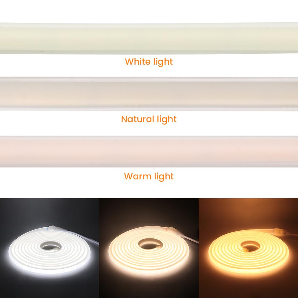 KISUFU COB LED Strip Lights, Neon 110V 288 LED LightsClippable, COB Flexible Neon Strips Plug Strap Switch,High Brightness LED Tape Light