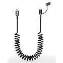 Coiled USB to USB C and Lightning Cable 2 in 1 - MFi iPhone 15/16 Car Charger Cord, 3A Fast Charging Cable for iPhone 16/15/14/13/12/X, Galaxy…