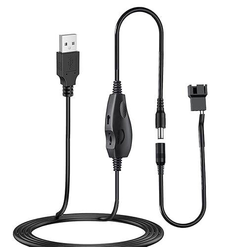 Delinx 12V Fan Speed Controller, Fan Power Adapter,USB 5V Step UP Boost to DC 12V Adapter, 5-12V Adjustable, with 3/4 Pin Fan Connector Cable, 4.8ft