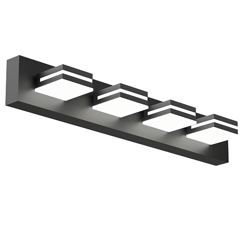 Likelgn Modern Bathroom Vanity Light, Bathroom Lighting Fixtures Over Mirror, Dimmable LED Vanity Light with Rotating Light Heads, Matte Black (29"
