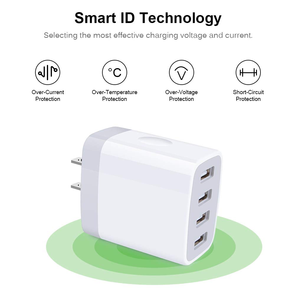 USB Wall Charger,Sicodo 4 Ports Charger Cube 2 Pack 4.8Amp USB Adapter Power Plug Charging Station Box Compatible with iPhone