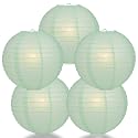 PaperLanternStore.com (5-Pack) 12 Inch Cool Mint Green Round Paper Lantern, Even Ribbing, Hanging Decoration