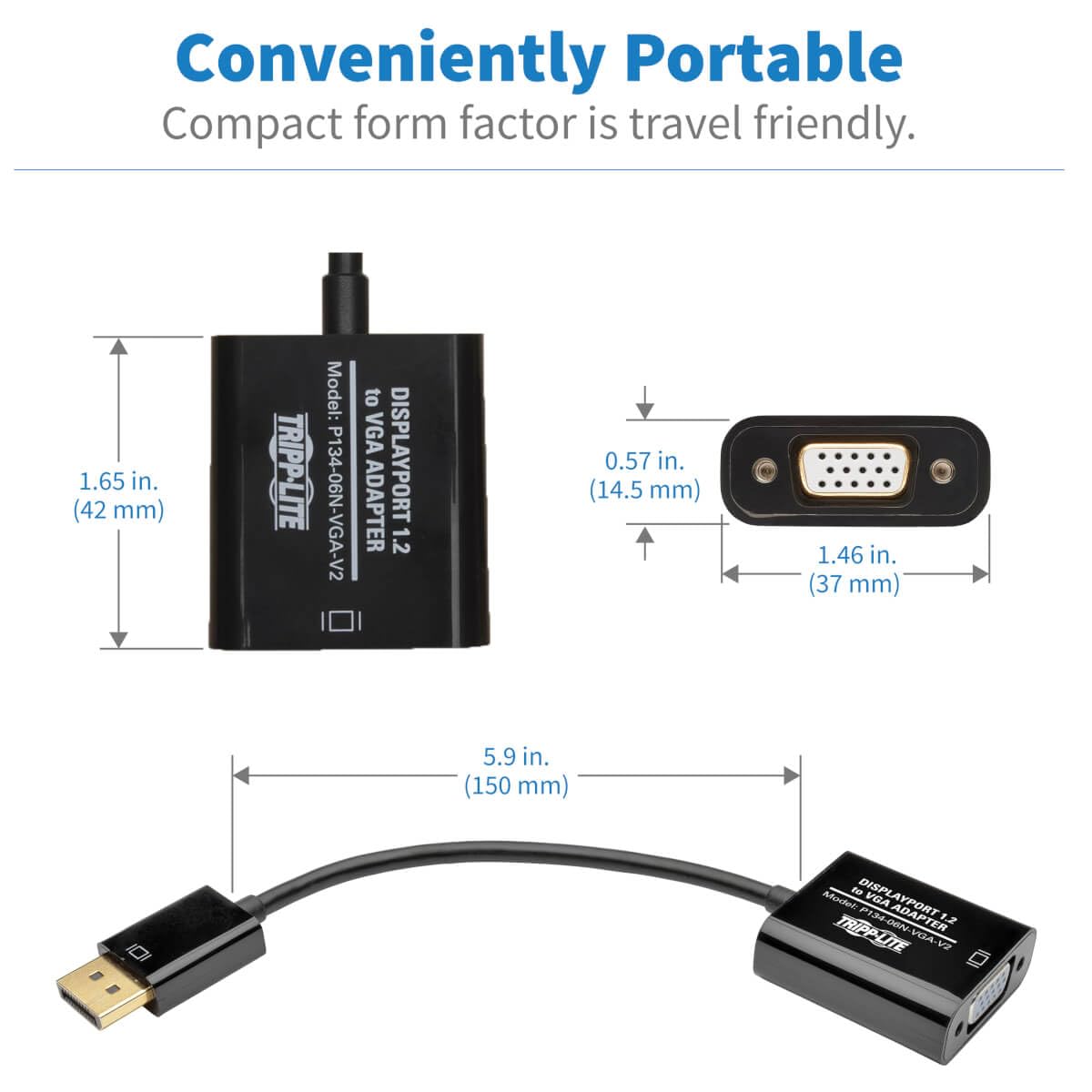 Tripp Lite Eaton Tripp Lite DisplayPort to VGA Adapter Cable Active Converter, Displayport 1.2, DP to VGA, 6 inches / 15.2 Centimeters, 3-Year