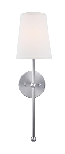 Brio Lighting Finley, 1-Light Wall Sconce with White Fabric Shade with Long Decorative Arm in Gold Brushed and Nickel Perfect for a Bedroom, Bathroom