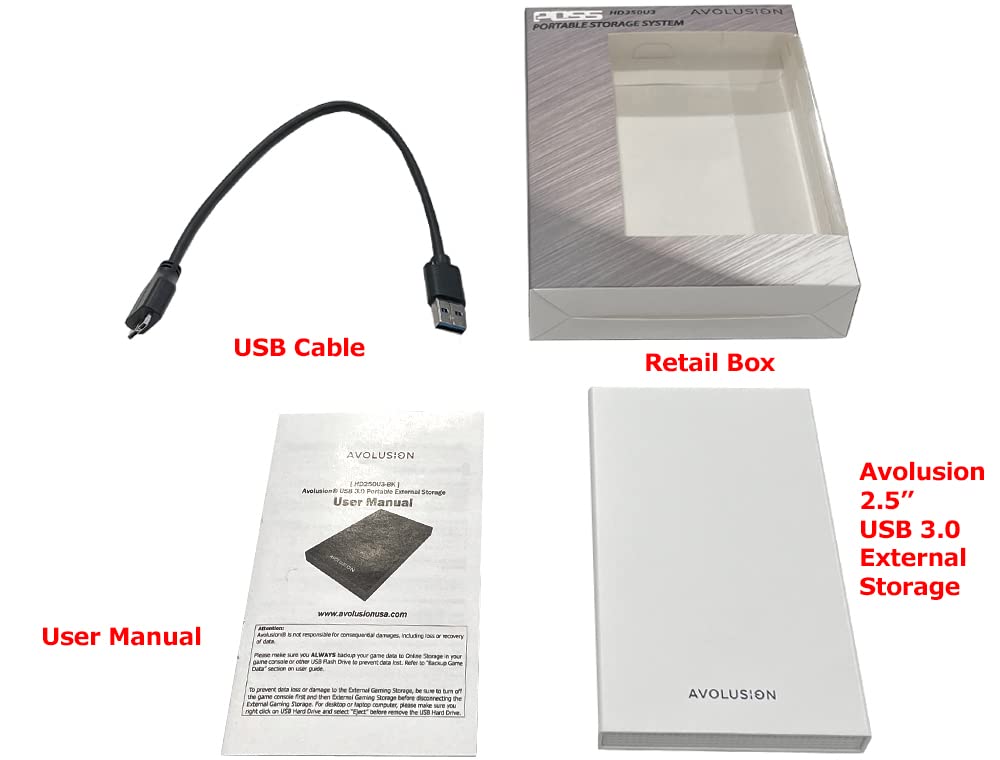 Avolusion HD250U3-WH 1TB USB 3.0 Portable External Gaming Hard Drive (for Xbox One X, S, Gen1, Pre-Formatted)