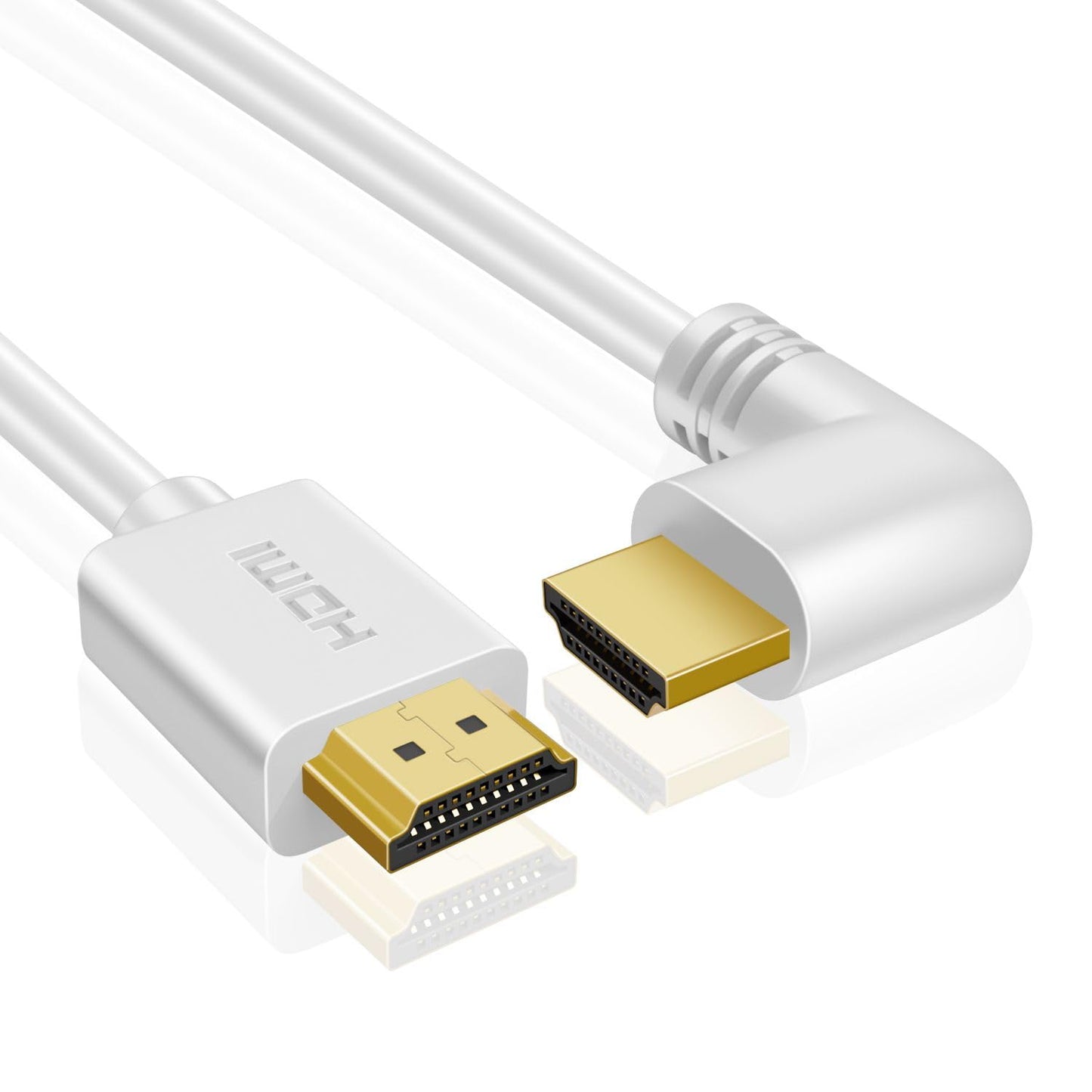 TNP Right Angle HDMI Cable (6 FT) - White High Speed HDMI 2.0 Cord UHD 4K 60hz 2K 2160p Full HD 1080p Quad HD 1440p 3D ARC/eARC Ethernet for Xbox One