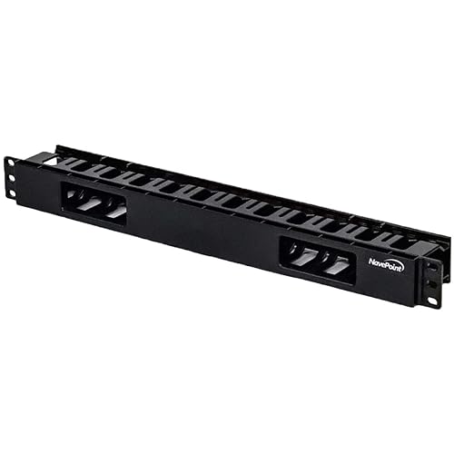 Navepoint 1U Horizontal 19-Inch Rack Mount Cable Management Raceway Duct Panel with Cover Black