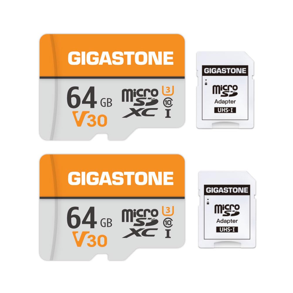 GIGASTONE 64GB Micro SD Card 2-Pack, V30 4K Video Recording, Surveillance, Security Camera, Dash Cam, Drone, 95MB/s MicroSDXC Memory Card UHS-I Class