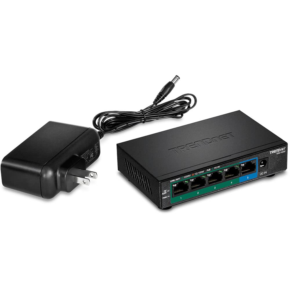 TRENDnet 5-Port Gigabit PoE+ Switch, 32W PoE Power Budget, 10Gbps Switching Capacity, IEEE 802.1p QoS, DSCP Pass-Through Support, Fanless, Wall
