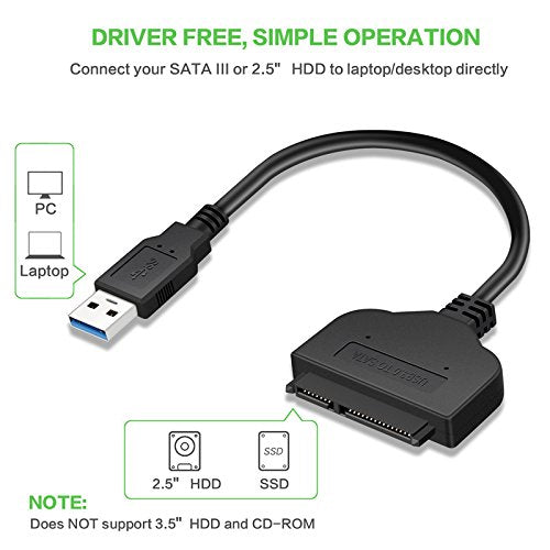 FANTIA USB 3.0 to 2.5” SATA Adapter Cable with UASP Support for 2.5 Inch HDD SSD Hard Drives
