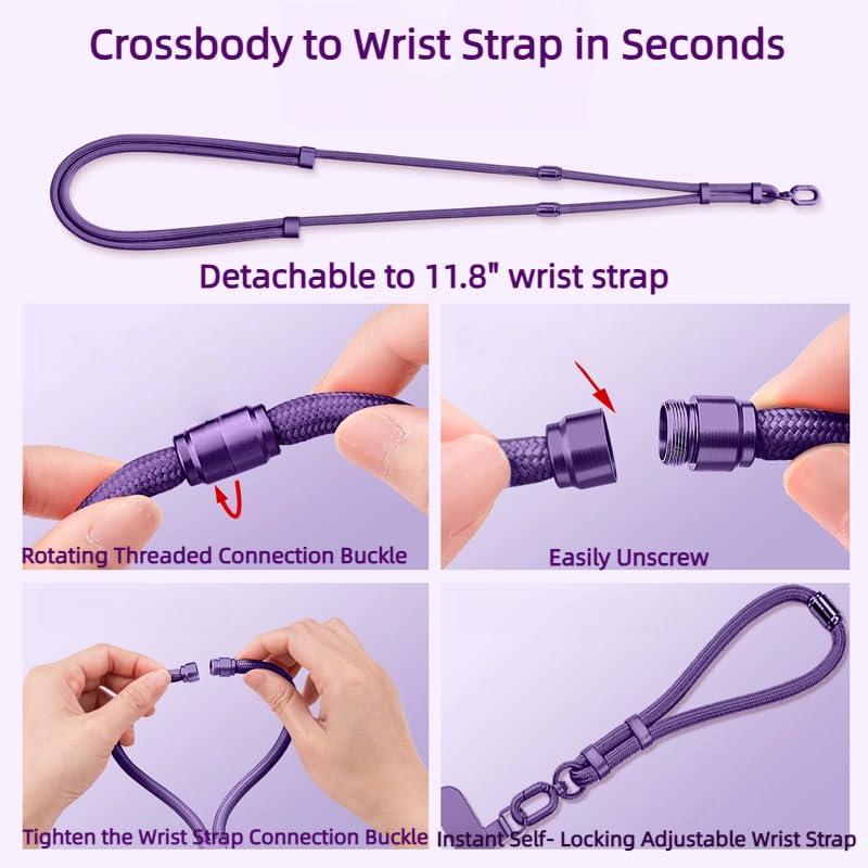 NUANJUYU 3-in-1 Phone Lanyard for Men & Women, Adjustable Anti-Lost Crossbody Neck Wrist Strap with Locking Knob for All Cell Phones?Orange?