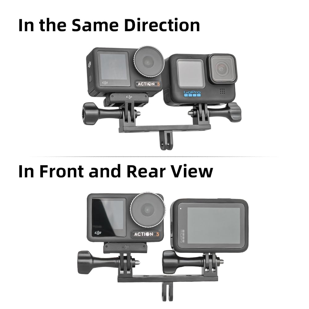 Aluminum Dual Twin Mount Adapter with Two Screw Compatible with DJI Osmo Action 6/5Pro/4/3, GoPro Hero 13/12/11/10/9/8 Black, Campark, AKASO, SJCAM