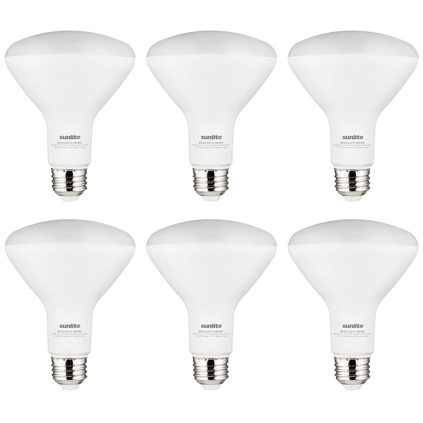 Sunlite 41177 LED BR30 Recessed Light Bulb, 10.5 Watt (65w Equivalent), 800 Lumens, Medium E26 Base, Dimmable Flood, UL Listed, 4000K Cool White, 6