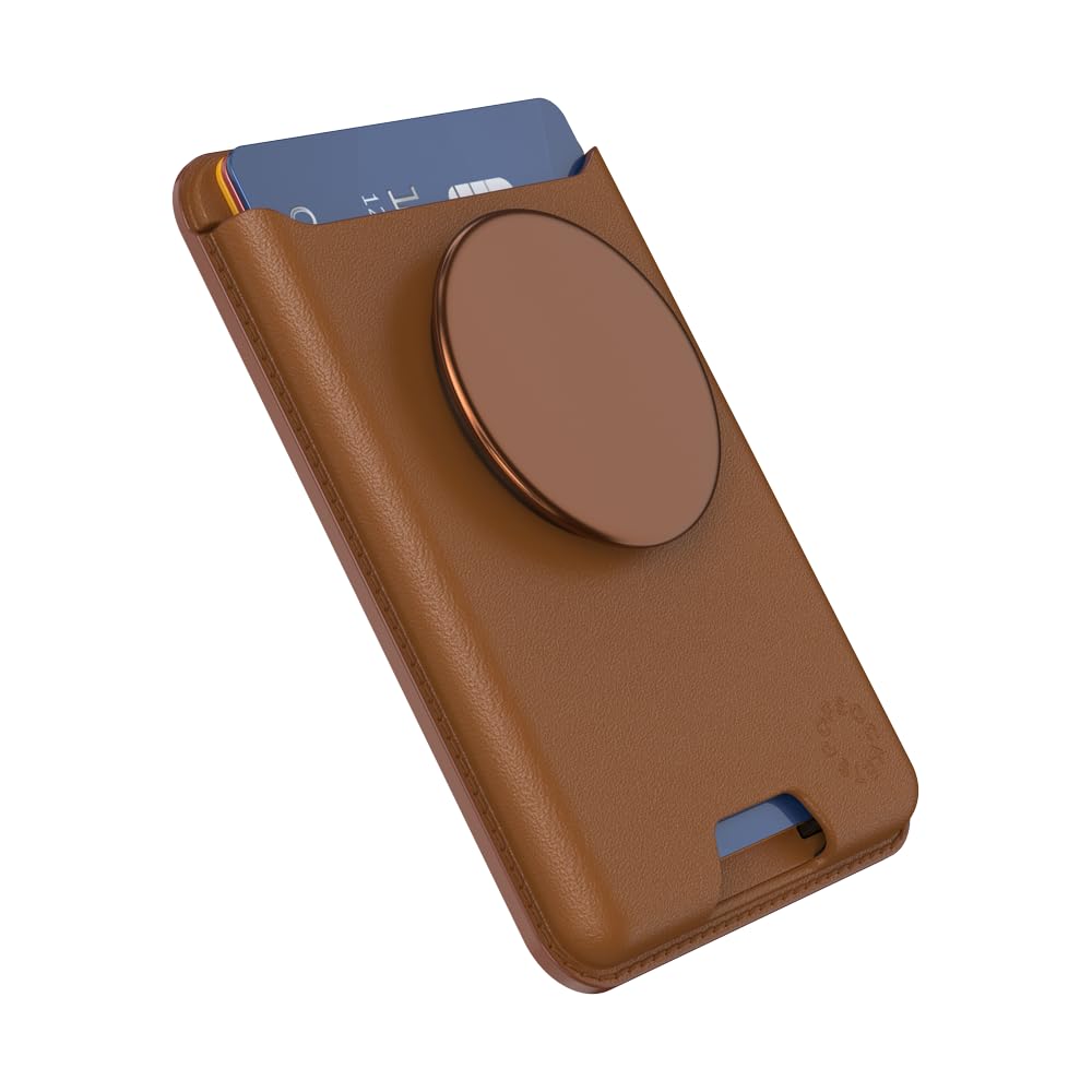 PopSockets Phone Wallet for MagSafe, Phone Card Holder with Grip, Brown - Cognac