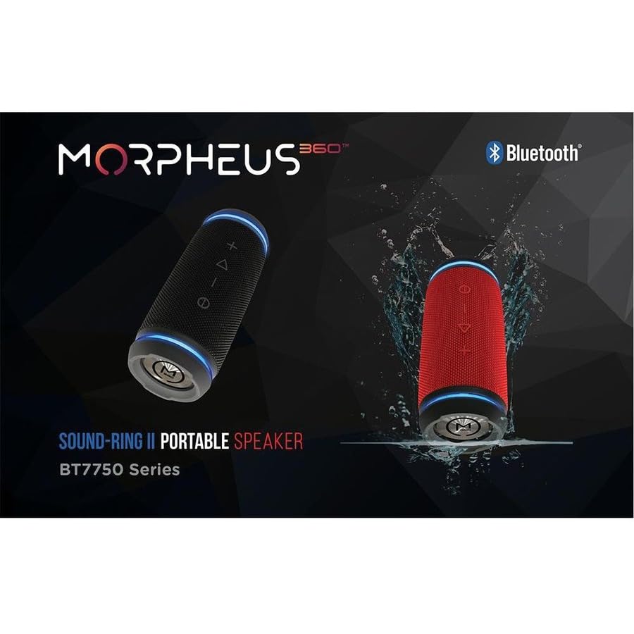 Morpheus 360 BT7750BLK Sound Ring II Portable Bluetooth Speaker - 25W Stereo - Loud 360 Degree HD Surround Sound w/Bass - 20H Battery - Portable