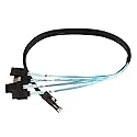 Monoprice 0.5m 30AWG Internal Mini SAS 36pin (SFF-8087) Male w/ Latch to SATA 7pin Female (x4) Forward Breakout Cable - Black