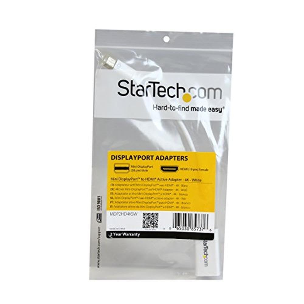 StarTech Active Mini DP to HDMI Adapter, 4K 30Hz, White, DPCP (MDP2HD4KSW)